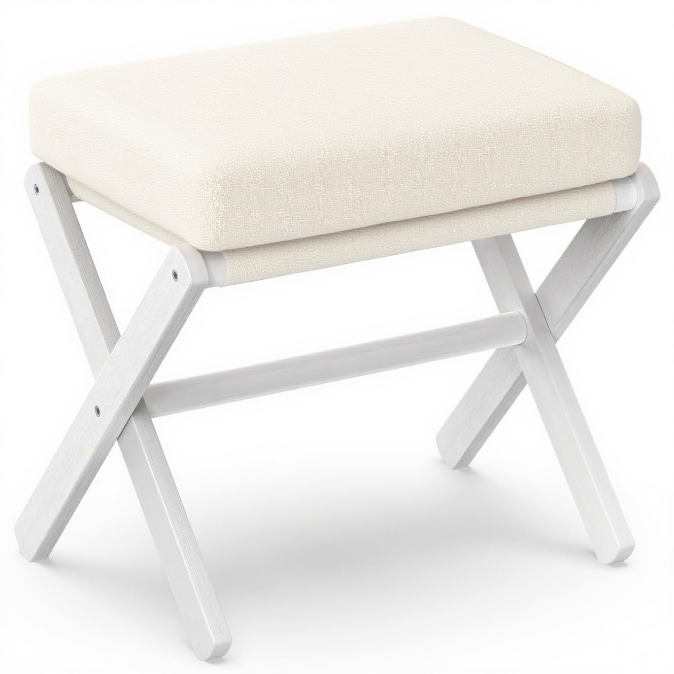 BAMBOOHOMIE Foldable Foot Stool Ottoman, Modern Foot Rest with Bamboo X Legs & Thick Foam Cushion, Folding Foot Stools Small Padded for Bedroom Living Room, Footstool for Chair Couch (Natural - Brown)