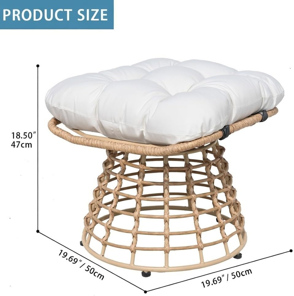 2 Pieces Swivel Outdoor Ottomans for Patio Foot Rest, PE Rattan Wicker Ottoman with Cushions, Outdoor Footstool Footrest Seat, for Patio, Garden, Poolside (2 Piece Ottoman White)