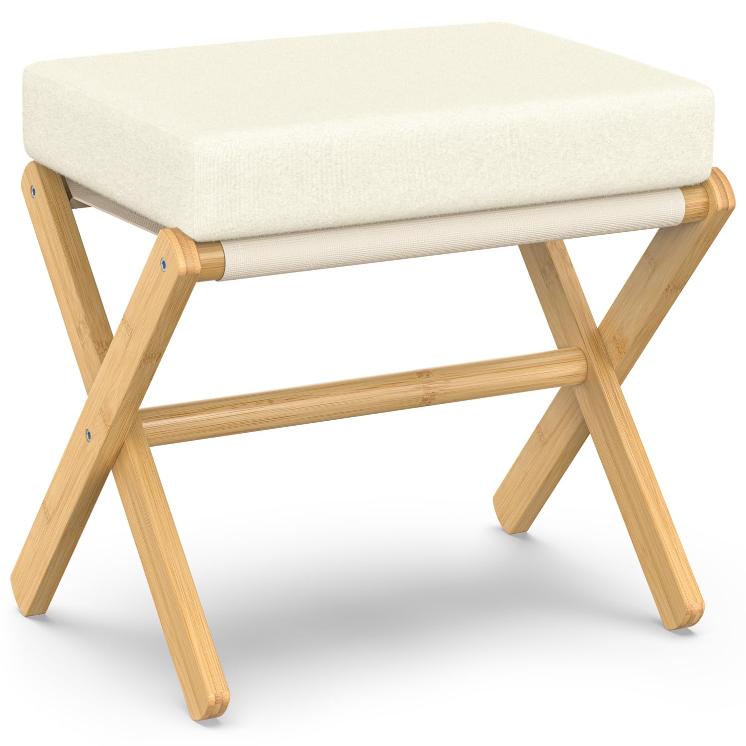 BAMBOOHOMIE Foldable Foot Stool Ottoman, Modern Foot Rest with Bamboo X Legs & Thick Foam Cushion, Folding Foot Stools Small Padded for Bedroom Living Room, Footstool for Chair Couch (Natural - Brown)
