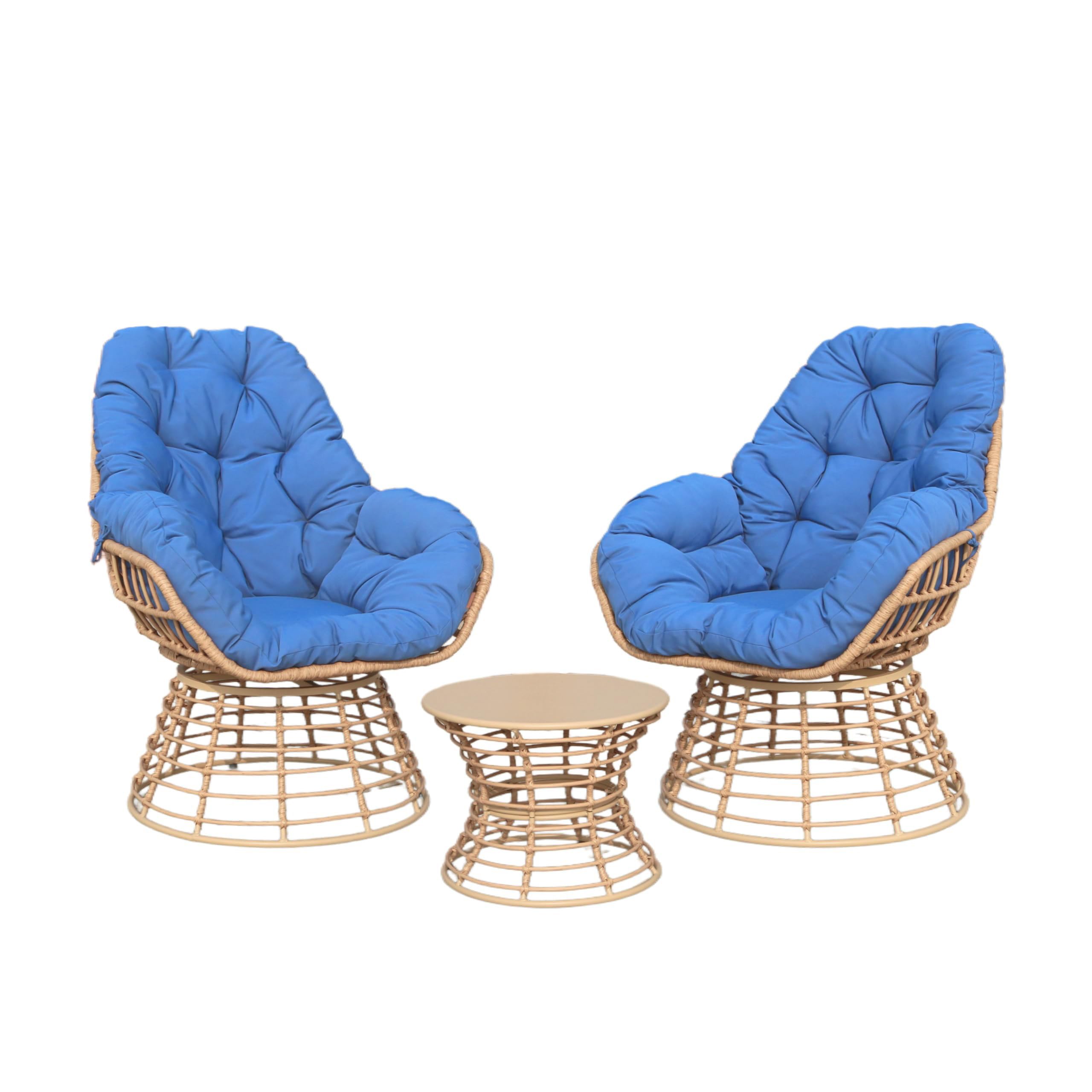 2 Pieces Swivel Outdoor Ottomans for Patio Foot Rest, PE Rattan Wicker Ottoman with Cushions, Outdoor Footstool Footrest Seat, for Patio, Garden, Poolside (2 Piece Ottoman White)