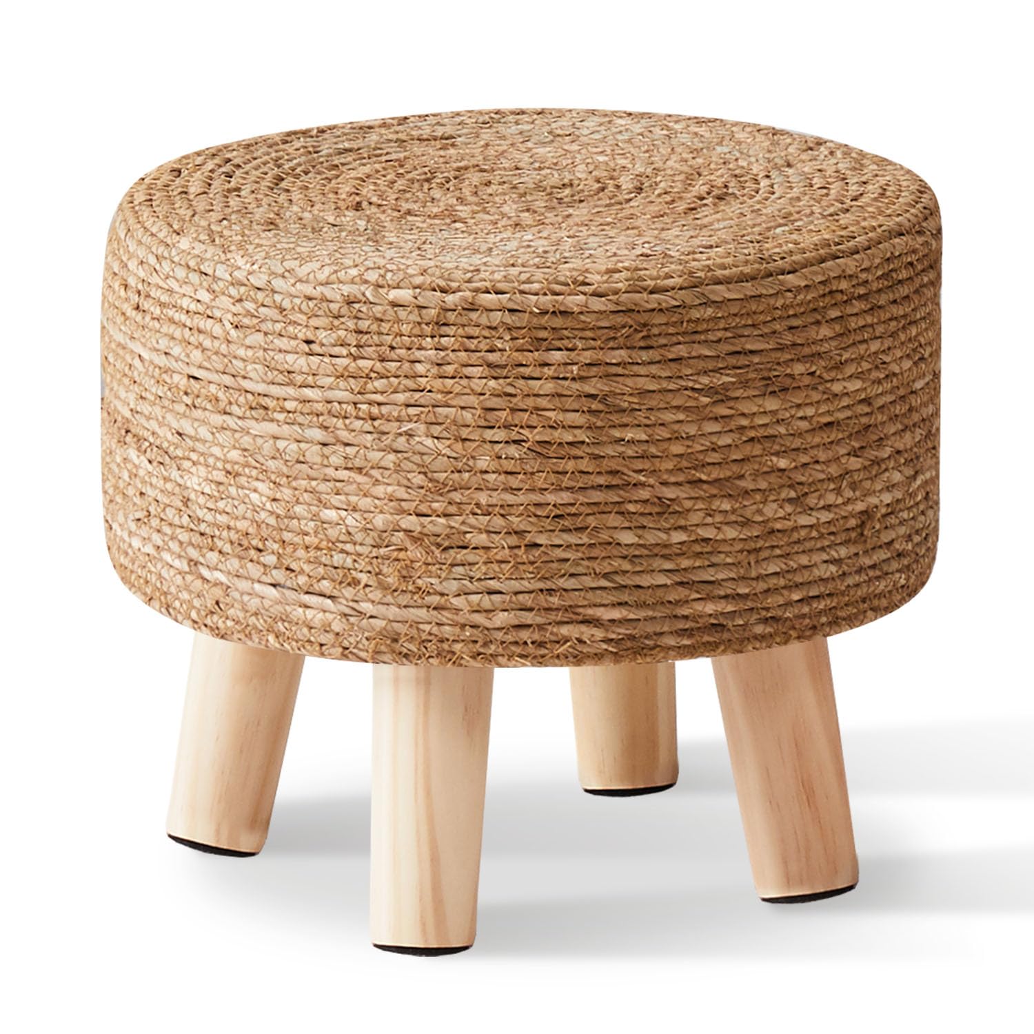 Cpintltr Ottoman Outdoor Sea Grass Stool Poufs Hand Woven Round Foot Stool for Sofa Desk Soft Step Stool Padded Foot Rest Multiple Colors Decorative Furniture Natural/Brown