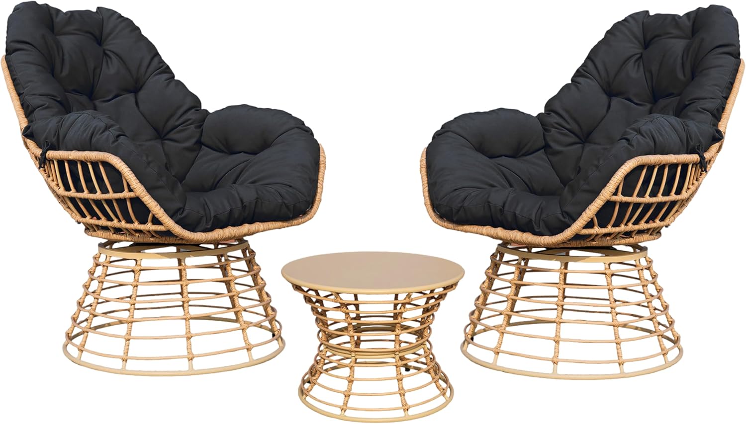 2 Pieces Swivel Outdoor Ottomans for Patio Foot Rest, PE Rattan Wicker Ottoman with Cushions, Outdoor Footstool Footrest Seat, for Patio, Garden, Poolside (2 Piece Ottoman White)