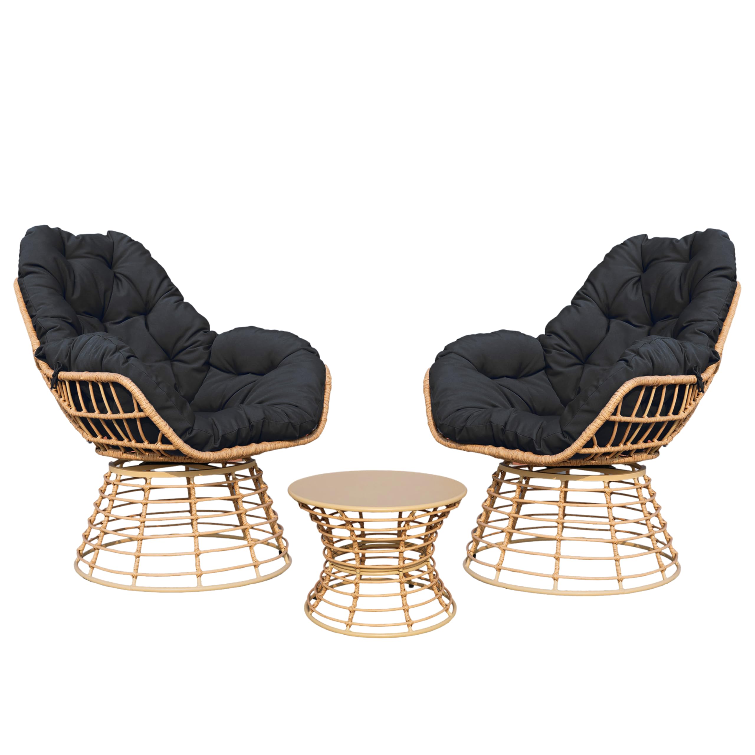 2 Pieces Swivel Outdoor Ottomans for Patio Foot Rest, PE Rattan Wicker Ottoman with Cushions, Outdoor Footstool Footrest Seat, for Patio, Garden, Poolside (2 Piece Ottoman White)