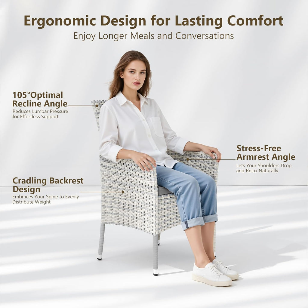 Outdoor Dining Set, 10-Piece Patio Furniture Set with Tempered Glass Table and 8 Cushioned Chairs, Dual-Strand Wicker Rattan, Balcony Furniture for Backyard, Garden, Deck,– Gray