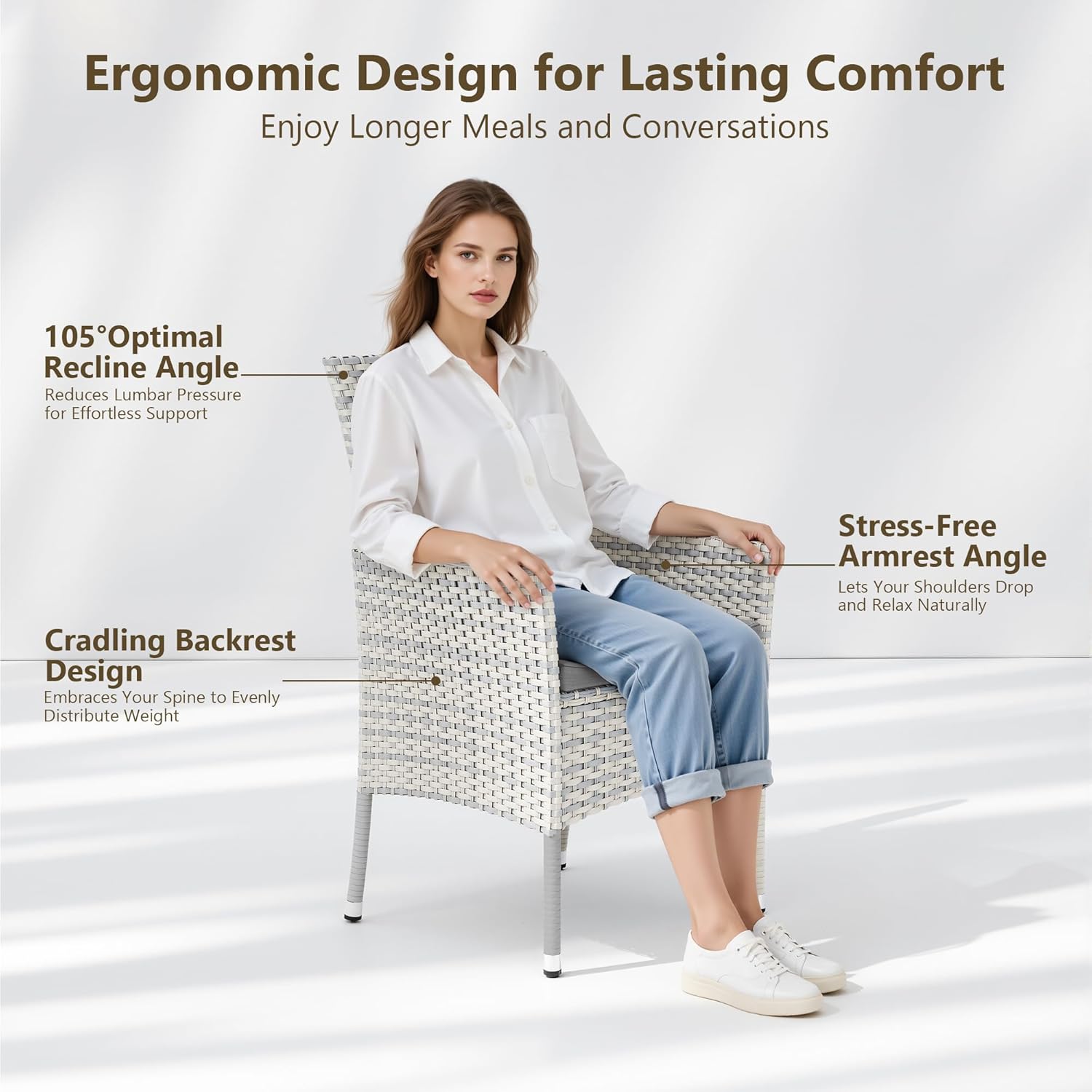 Outdoor Dining Set, 10-Piece Patio Furniture Set with Tempered Glass Table and 8 Cushioned Chairs, Dual-Strand Wicker Rattan, Balcony Furniture for Backyard, Garden, Deck,– Gray