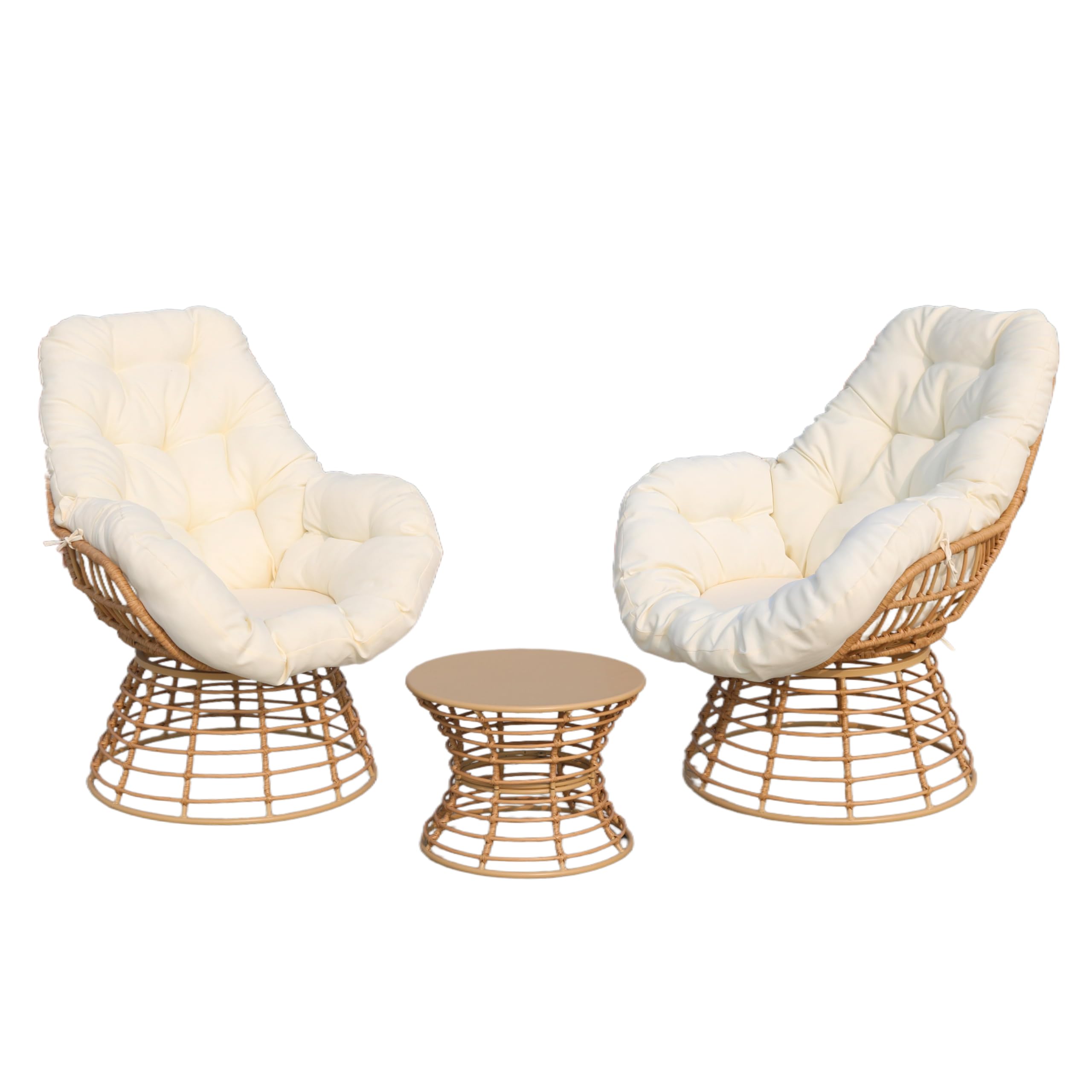2 Pieces Swivel Outdoor Ottomans for Patio Foot Rest, PE Rattan Wicker Ottoman with Cushions, Outdoor Footstool Footrest Seat, for Patio, Garden, Poolside (2 Piece Ottoman White)