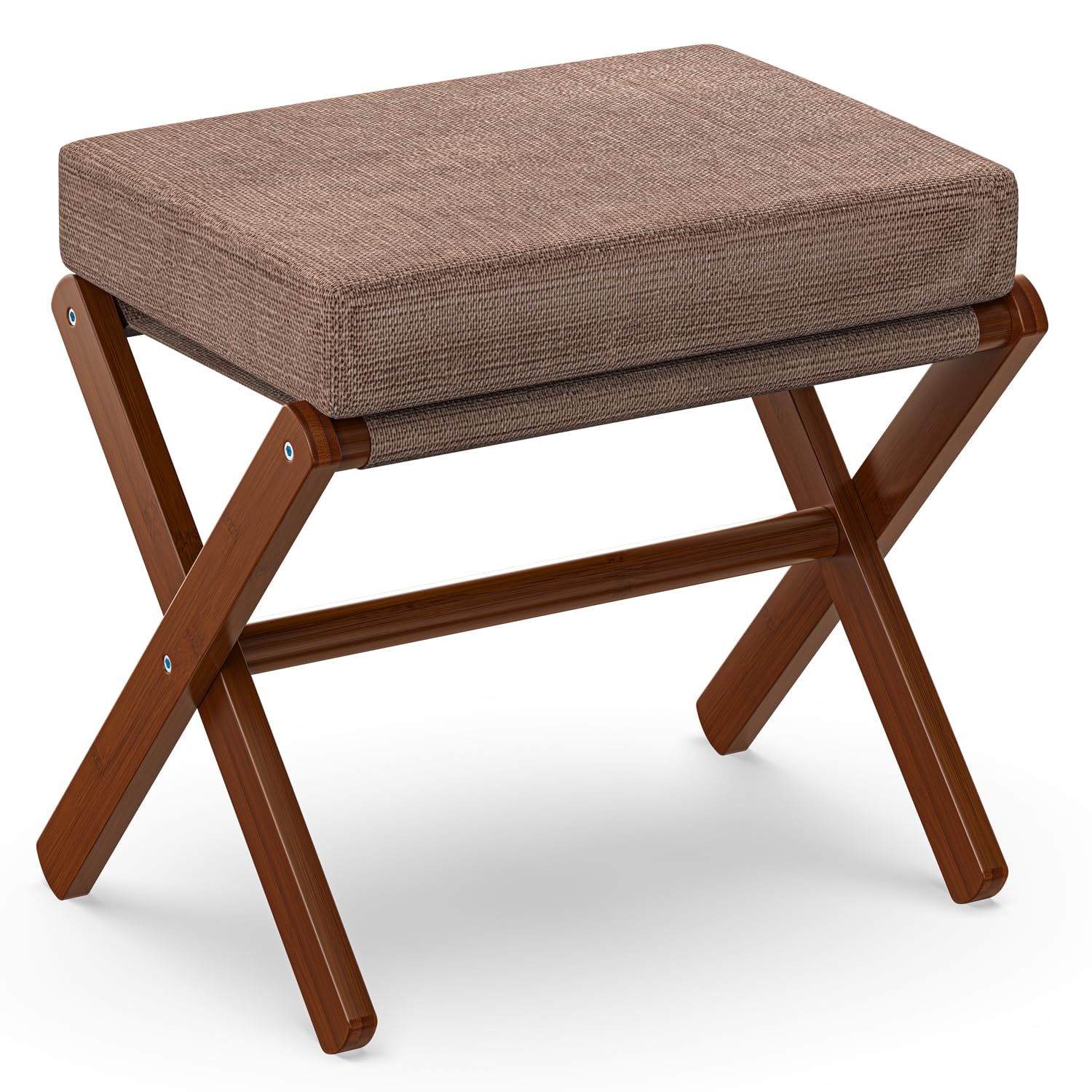 BAMBOOHOMIE Foldable Foot Stool Ottoman, Modern Foot Rest with Bamboo X Legs & Thick Foam Cushion, Folding Foot Stools Small Padded for Bedroom Living Room, Footstool for Chair Couch (Natural - Brown)