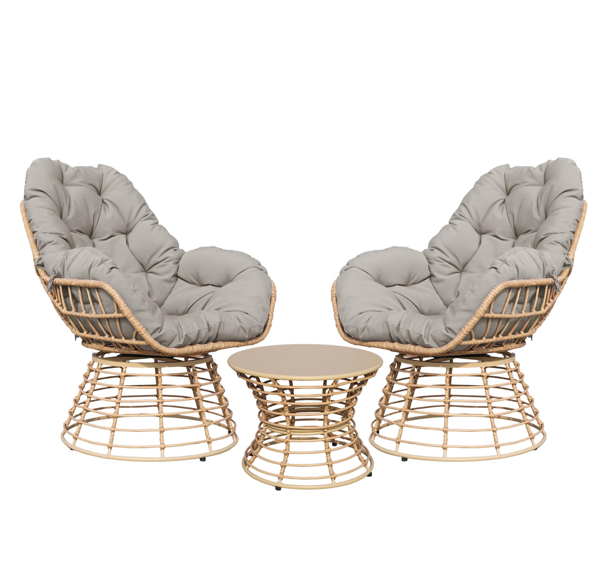 2 Pieces Swivel Outdoor Ottomans for Patio Foot Rest, PE Rattan Wicker Ottoman with Cushions, Outdoor Footstool Footrest Seat, for Patio, Garden, Poolside (2 Piece Ottoman White)
