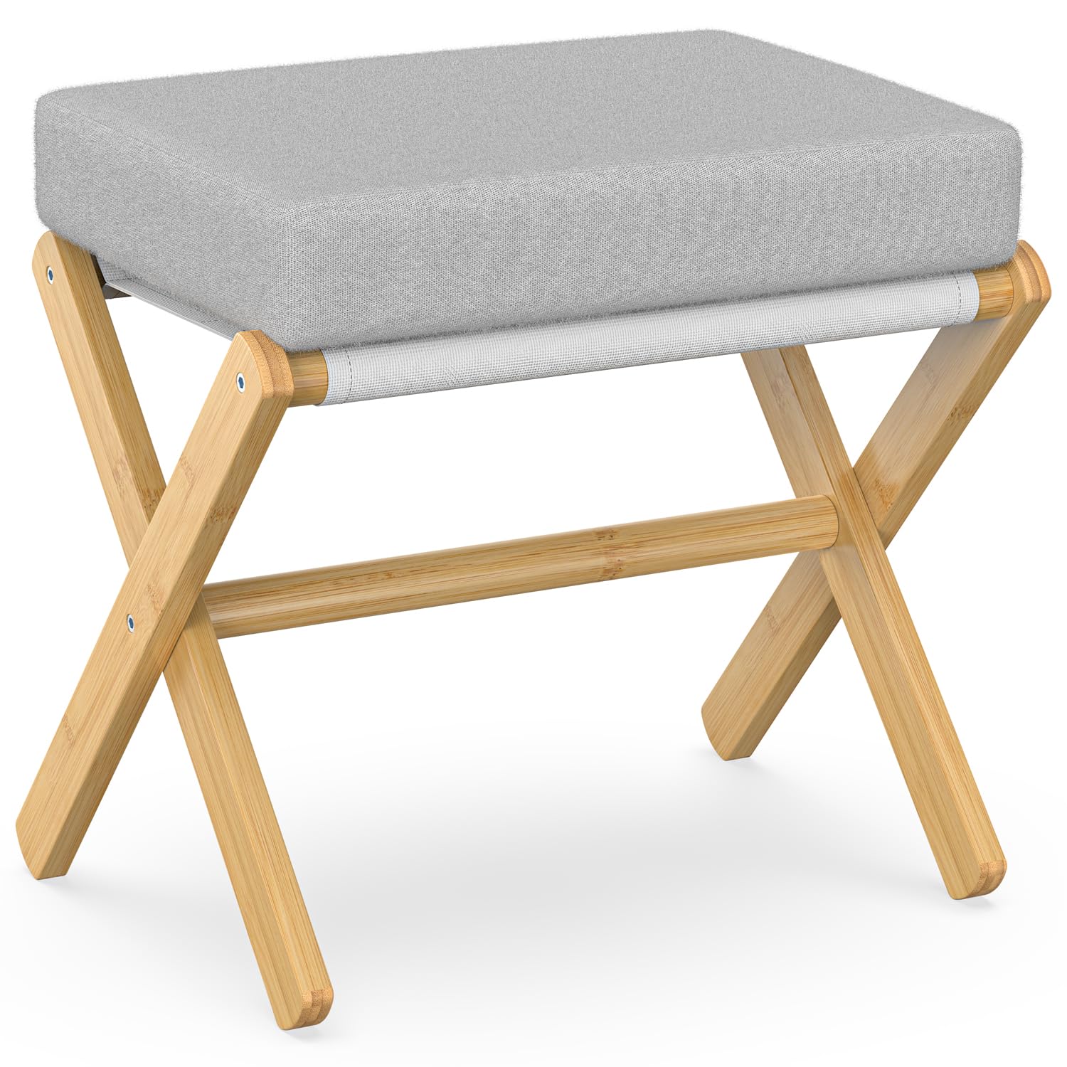 BAMBOOHOMIE Foldable Foot Stool Ottoman, Modern Foot Rest with Bamboo X Legs & Thick Foam Cushion, Folding Foot Stools Small Padded for Bedroom Living Room, Footstool for Chair Couch (Natural - Brown)