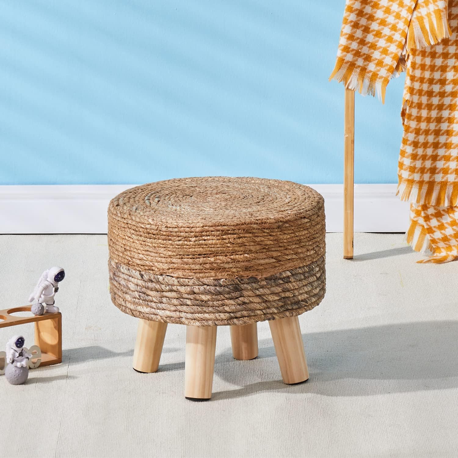 Cpintltr Ottoman Outdoor Sea Grass Stool Poufs Hand Woven Round Foot Stool for Sofa Desk Soft Step Stool Padded Foot Rest Multiple Colors Decorative Furniture Natural/Brown