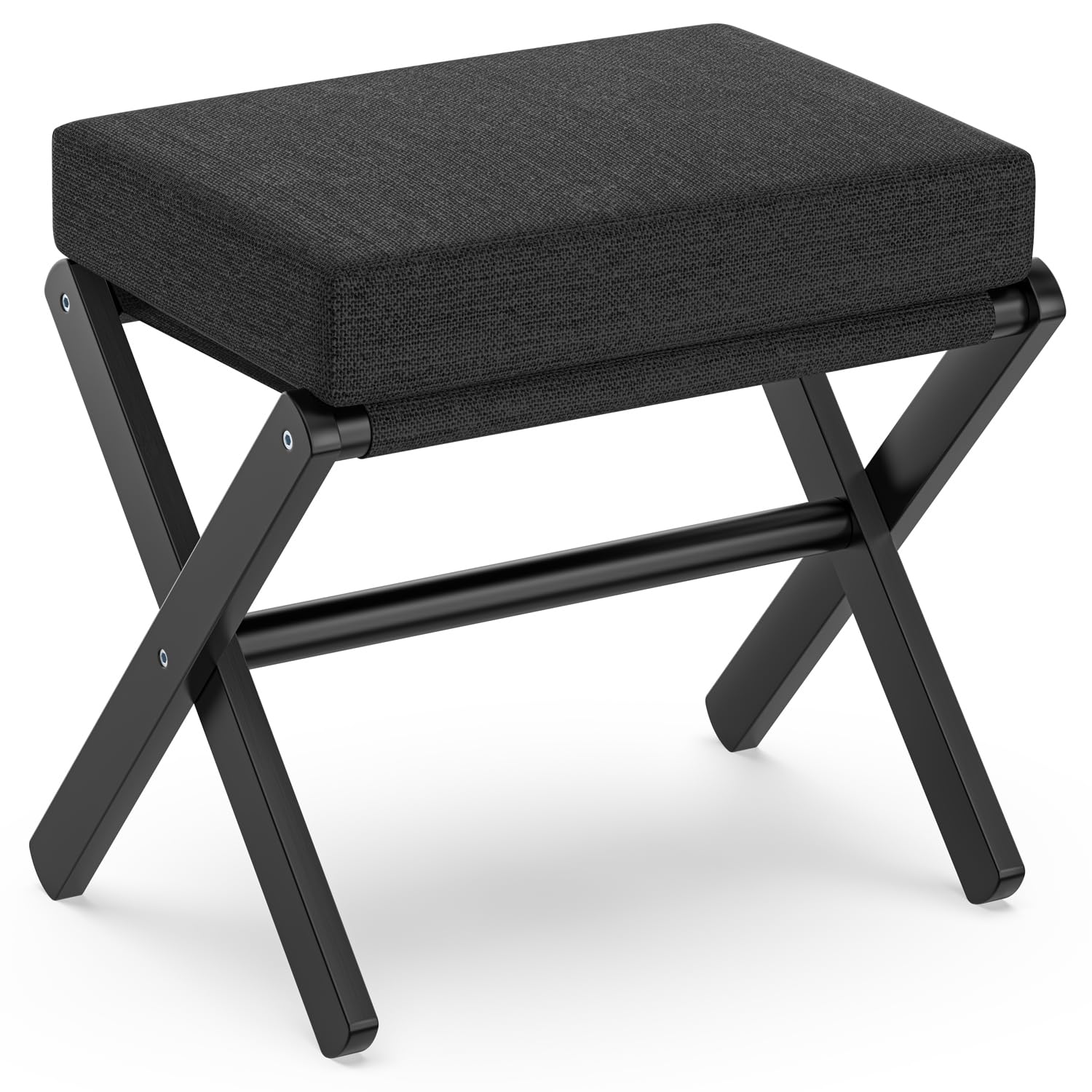 BAMBOOHOMIE Foldable Foot Stool Ottoman, Modern Foot Rest with Bamboo X Legs & Thick Foam Cushion, Folding Foot Stools Small Padded for Bedroom Living Room, Footstool for Chair Couch (Natural - Brown)