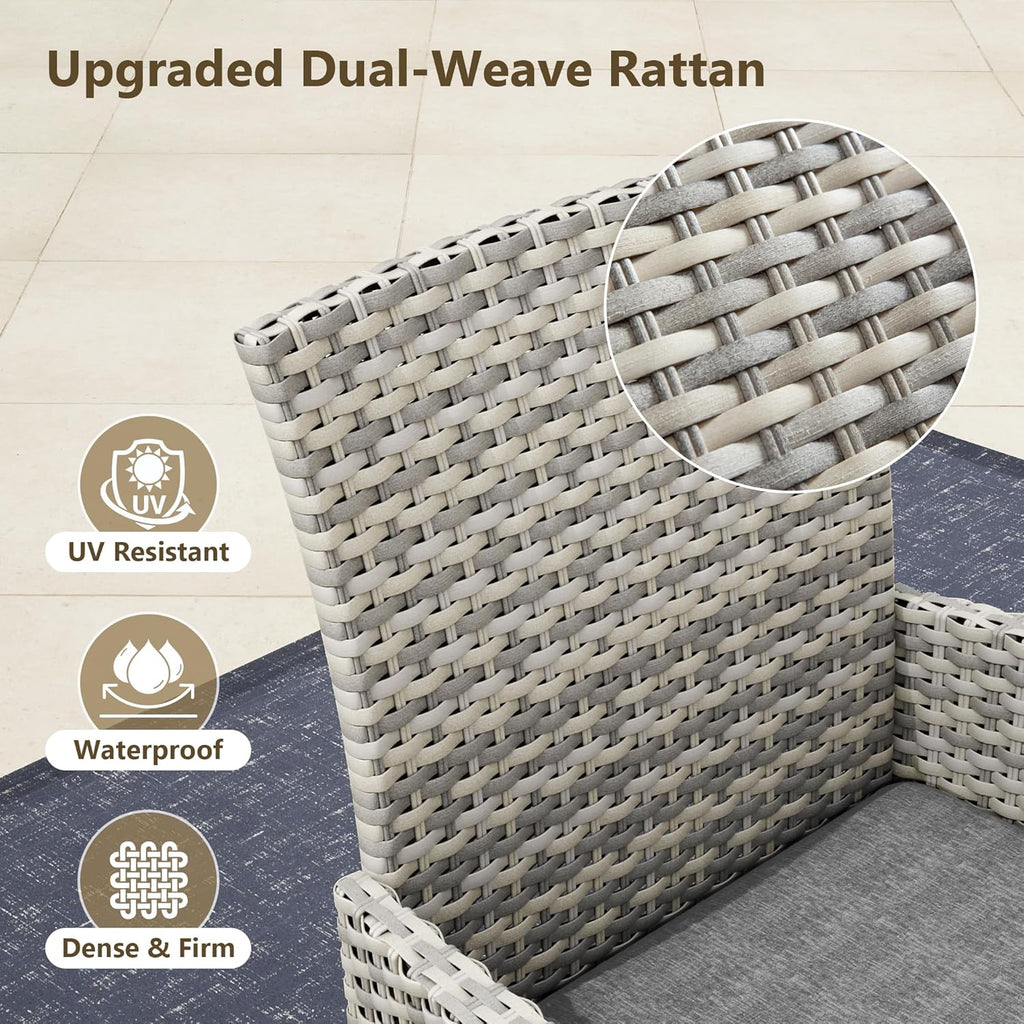 Outdoor Dining Set, 10-Piece Patio Furniture Set with Tempered Glass Table and 8 Cushioned Chairs, Dual-Strand Wicker Rattan, Balcony Furniture for Backyard, Garden, Deck,– Gray