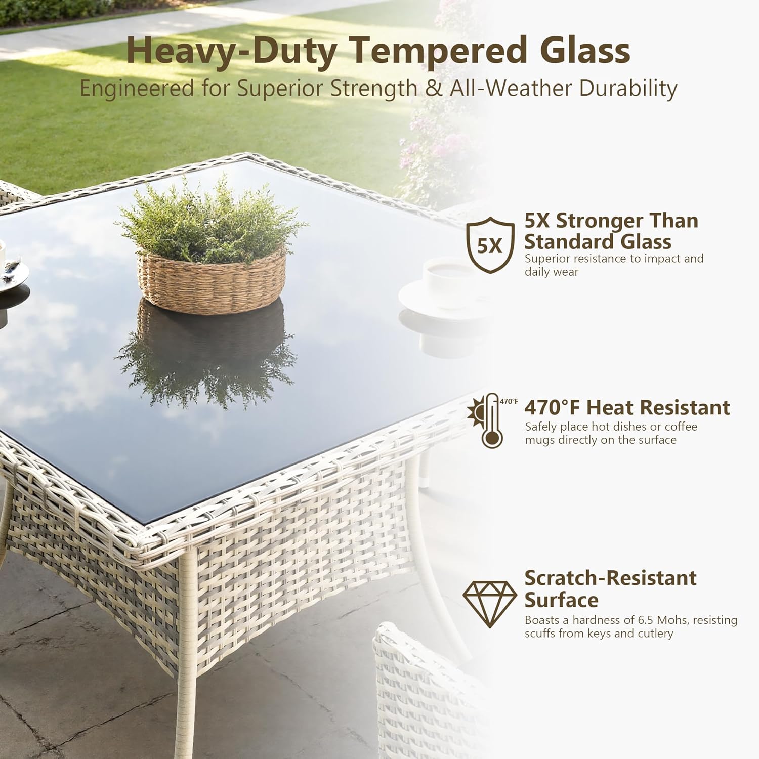 Outdoor Dining Set, 10-Piece Patio Furniture Set with Tempered Glass Table and 8 Cushioned Chairs, Dual-Strand Wicker Rattan, Balcony Furniture for Backyard, Garden, Deck,– Gray