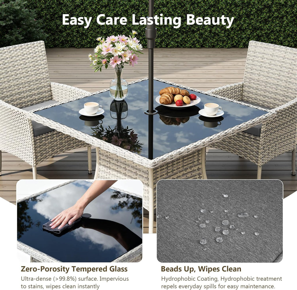 Outdoor Dining Set, 10-Piece Patio Furniture Set with Tempered Glass Table and 8 Cushioned Chairs, Dual-Strand Wicker Rattan, Balcony Furniture for Backyard, Garden, Deck,– Gray