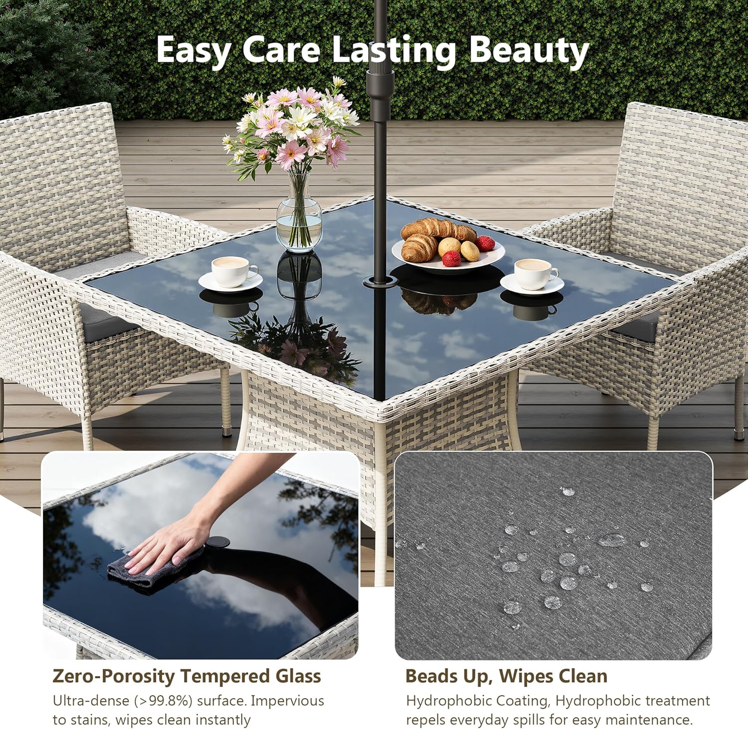 Outdoor Dining Set, 10-Piece Patio Furniture Set with Tempered Glass Table and 8 Cushioned Chairs, Dual-Strand Wicker Rattan, Balcony Furniture for Backyard, Garden, Deck,– Gray